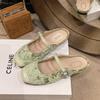 Flat heel bag head Mary Jane cool slippers women's 2025 new sequined Buling temperament sandals with skirt half slippers