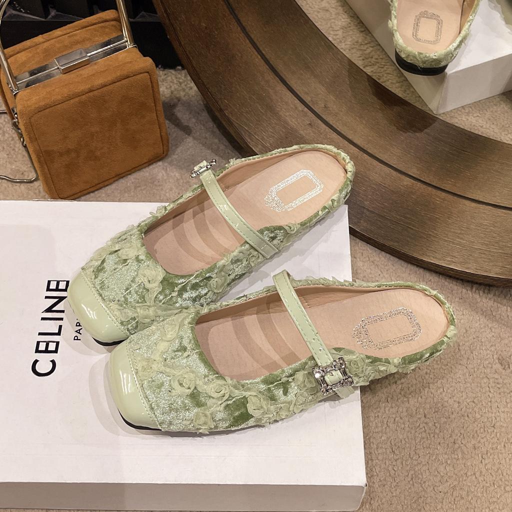 Flat heel bag head Mary Jane cool slippers women's 2025 new sequined Buling temperament sandals with skirt half slippers