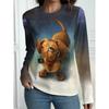 Autumn and Winter Women's Animal 3D Printed Crew Neck Long Sleeve T-Shirt