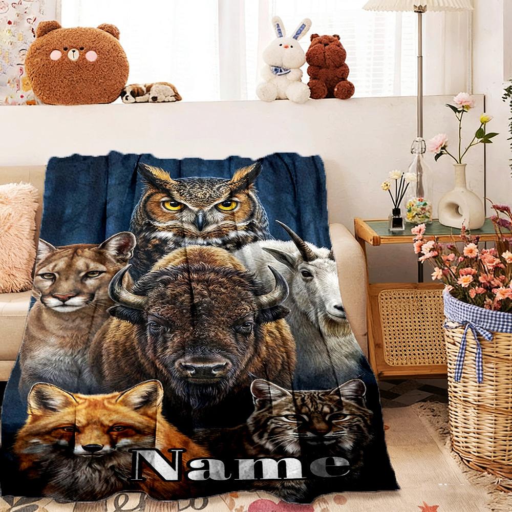 Wildlife Collage Home Customize Your Name Blankets Comfortable Soft Lightweight Multiseasonal Blanket For Picnics Sofas Offices Beds Living Rooms
