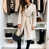 Women's Commuting Coat Winter Temperament Street Trend Solid Color Double Breasted Buckle Long Sleeve Tied Woolen Coats