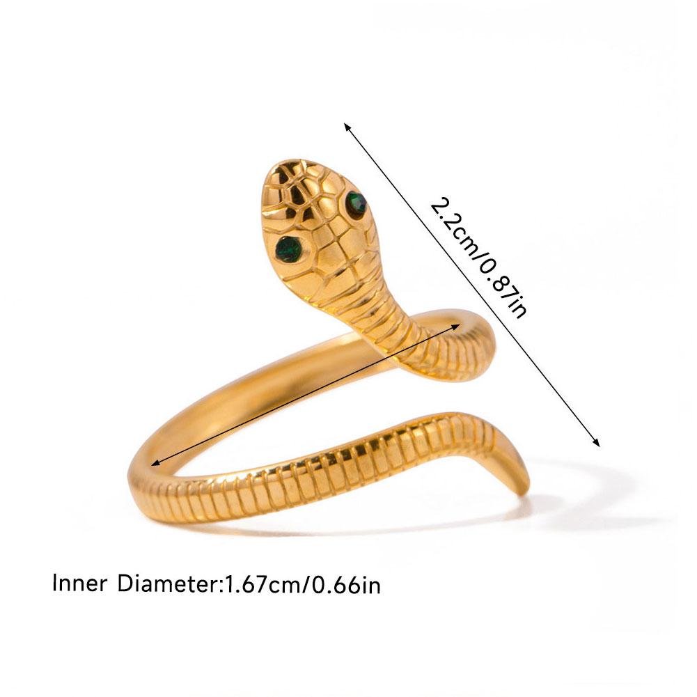 Retro Gothic Serpentine Snake Ring 18K Gold Plated Stainless Steel Adjustable Stackable Anti-Allergic Women Jewelry Gift For Her