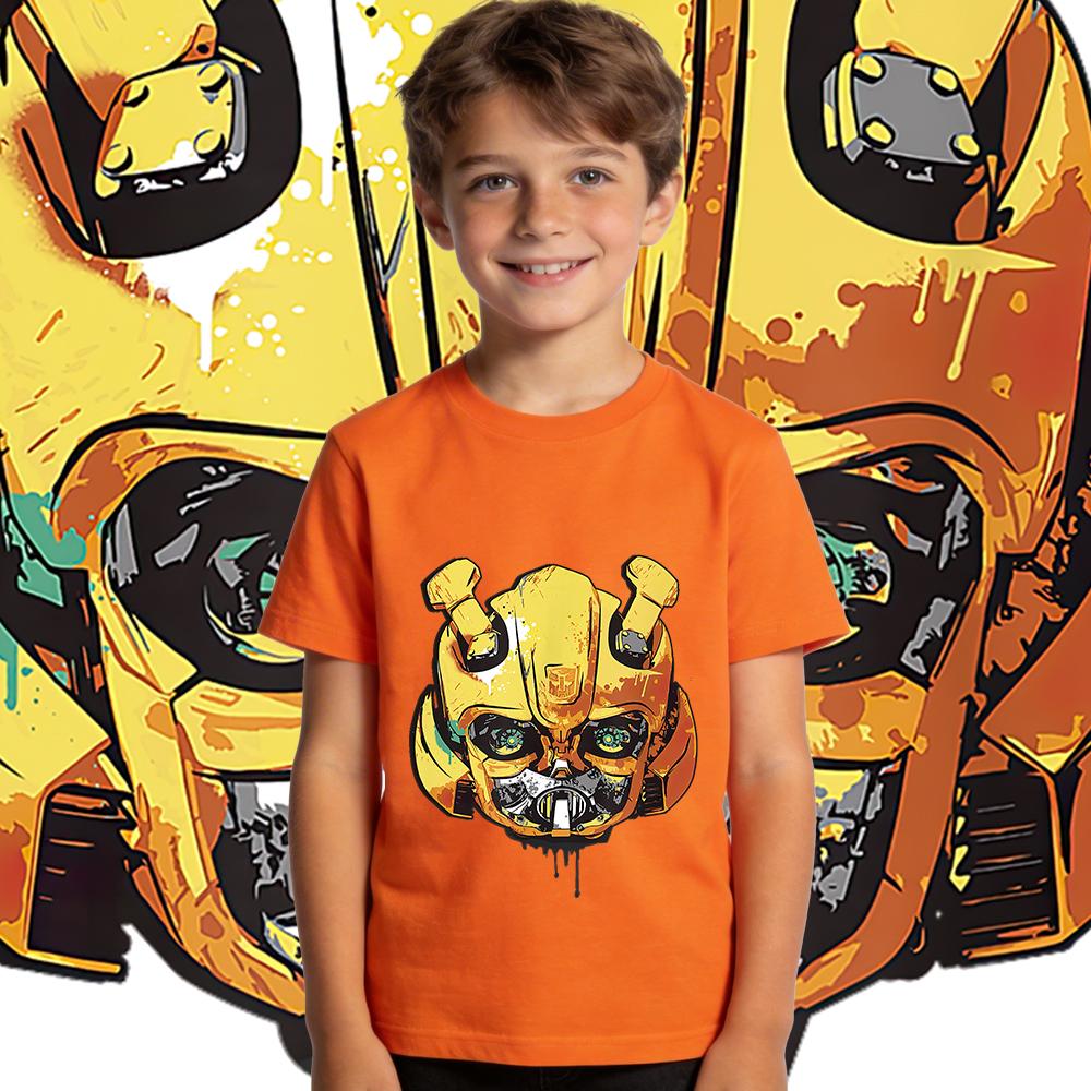 Transformers Bumblebee Trendy Mecha Print  Kids T Shirt Boys Girls Casual Soft Breathable Top