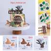 1set Animal Cake Topper Lion Giraffe Fox Koala Palm Leaves Cake Topper For Kids Safari Birthday Cake Decoration Wild One Party