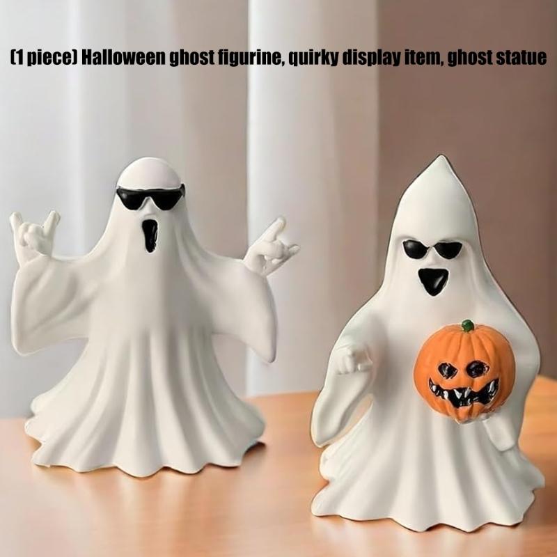 Funny Ghostly Miniature Statue With Sunglasses Pumpkin Collectible Ornament Halloween Home Office Desktop Shelf Decors