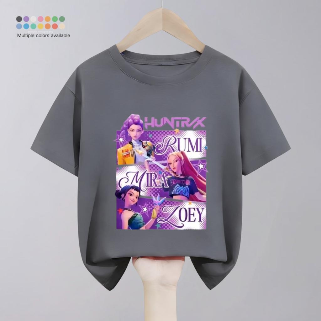 Solid Color Simple Fashion Kids Huntrix T-shirts Tops Short-sleeved Children's Clothing Korean Popular Cartoon Tshirt 1-11 Age