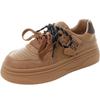 Leather platform women's spring new retro lace-up board shoes increase height and versatility