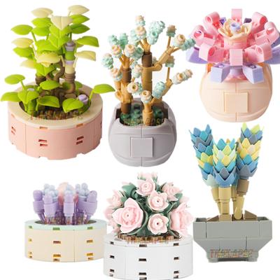 Gör-det-själv MOC Krukväxter Suckulenter Kaktus Gipsblommor Bonsaiträd Trädgårdar Romantiska Byggklossar Modellklossar Barnset Kit Leksaker