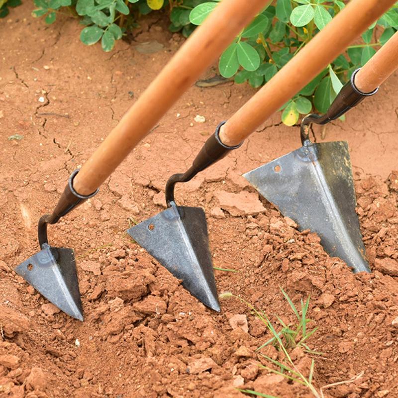 Triangle Tip Hoe with Metal Head and Wooden Handles for Precision Planting