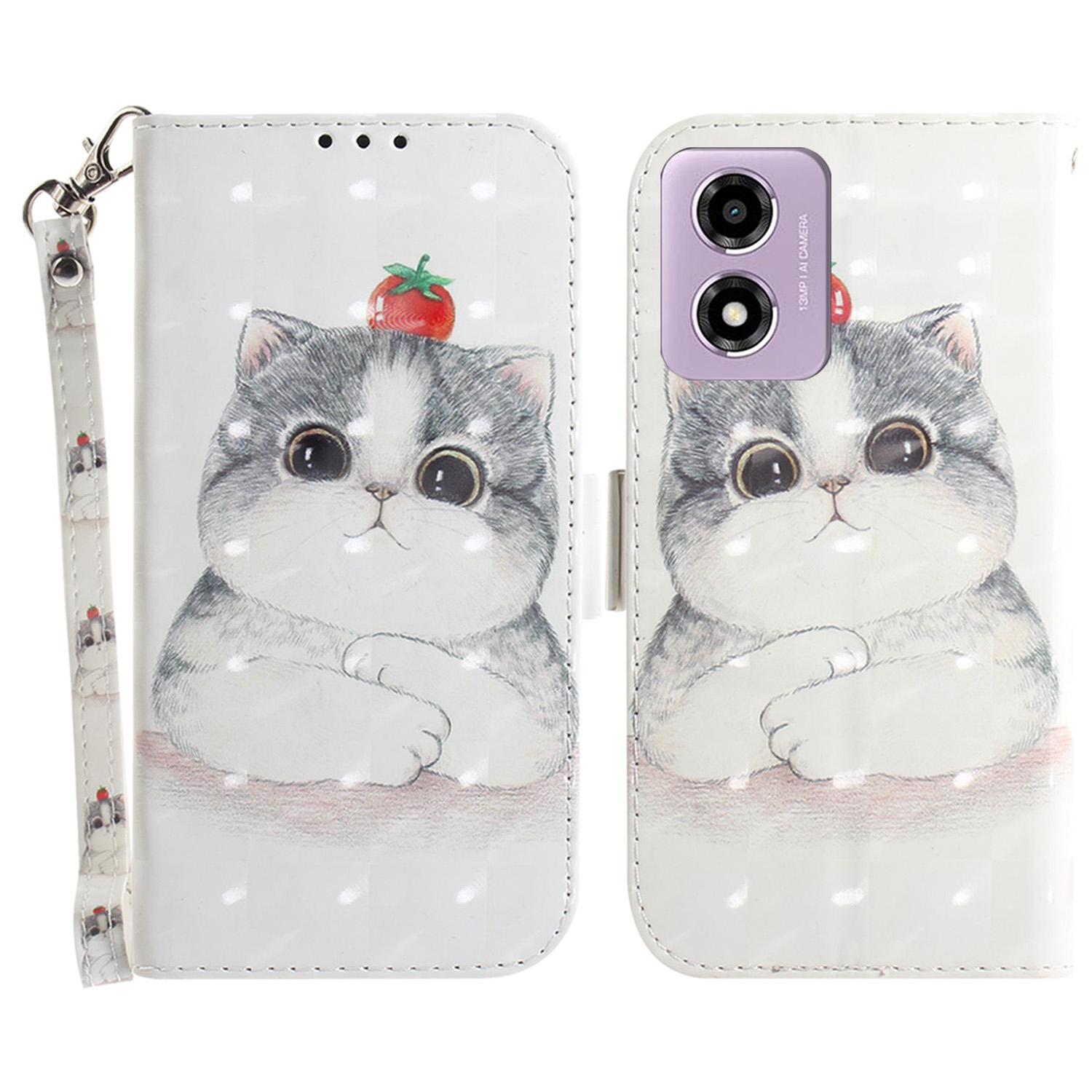 

Для Motorola Moto G04s 4G/E14 4G Чехол 3D Принт Кожаный Чехол-книжка Кошелек Чехол для телефона Cute Cat