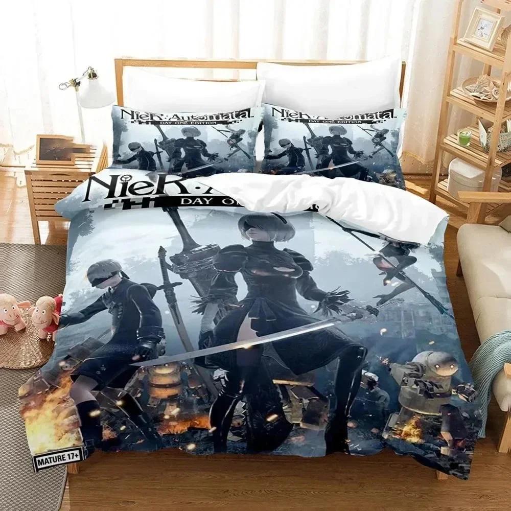 3D Print Game NieR Automata YoRHa No.2 Type B 2B Printed Bed Set Duvet Cover Pillowcase Bedding Set Linen Sheet Quilt Cover Size