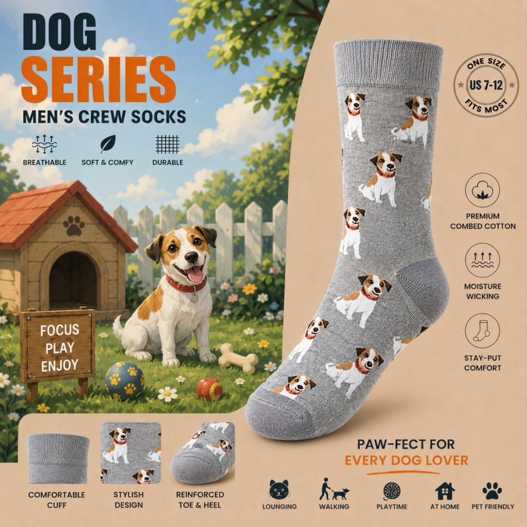 Men's Large Size Cotton Mid Calf Socks, Animal Life Themed Trendy Socks for Casual Everyday Wear