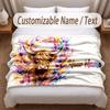 Highland Cow Theme Soft Blanket Personalized Custom Name Text Print Warm Blanket Home Sofa Bedroom Decor