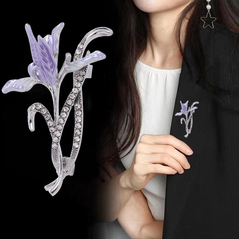 Orchid Flower Brooches For Women Unisex Rhinestone Enamel Elegant Plants Party Casual Brooch Pin Gifts