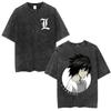 Washed Vintage Anime Death Note Tshirt Yagami Light Graphic T Shirts Men Women Cartoon Manga Oversized Tshirts S Streetwear