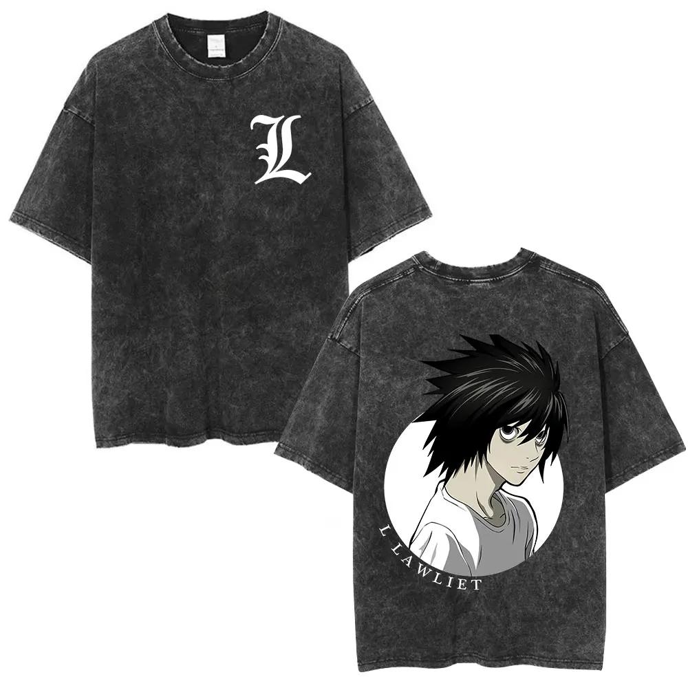 Washed Vintage Anime Death Note Tshirt Yagami Light Graphic T Shirts Men Women Cartoon Manga Oversized Tshirts S Streetwear