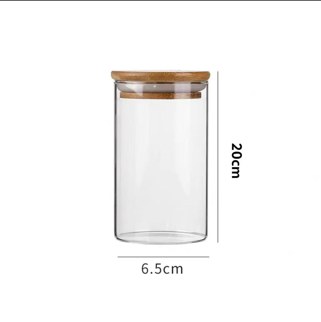Wood Lid Transparent Glass Food Storage Jars Kitchen Storage Bottles Jar Sealed For Tea,Coffee,Sugar Cereal Dispenser Orgnizer