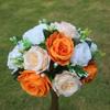1Pc Outdoor Roman Column Flower Arrangement Pathway Flower Ornaments 15 Rose Green Plants Simulated Flowers, Used for Outdoor Ceremony Decoration