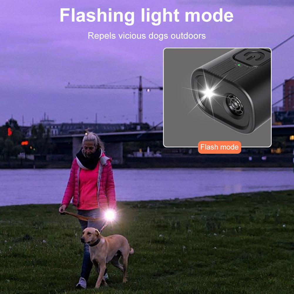 Ultrasonic Dog Bark Deterrent Device Long Range Rechargeable Dog Trainer Device with LED Flashlight for Small/Medium/Large Dogs
