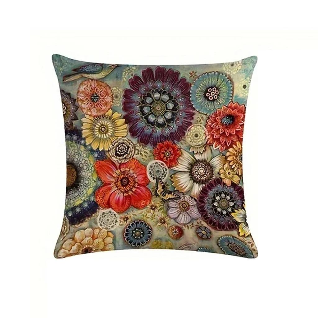 1Pc Linen Mexican Elements Flower Blend Throw Pillow Case Butterflies Flowers Cushion Cover Home Decor Pillowcase