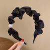 New Fashion Black Mesh Ruffle Pearl Headband For Women Girls Korean Sweet Lace Pleated Hoop Hair Band Hair Accessories