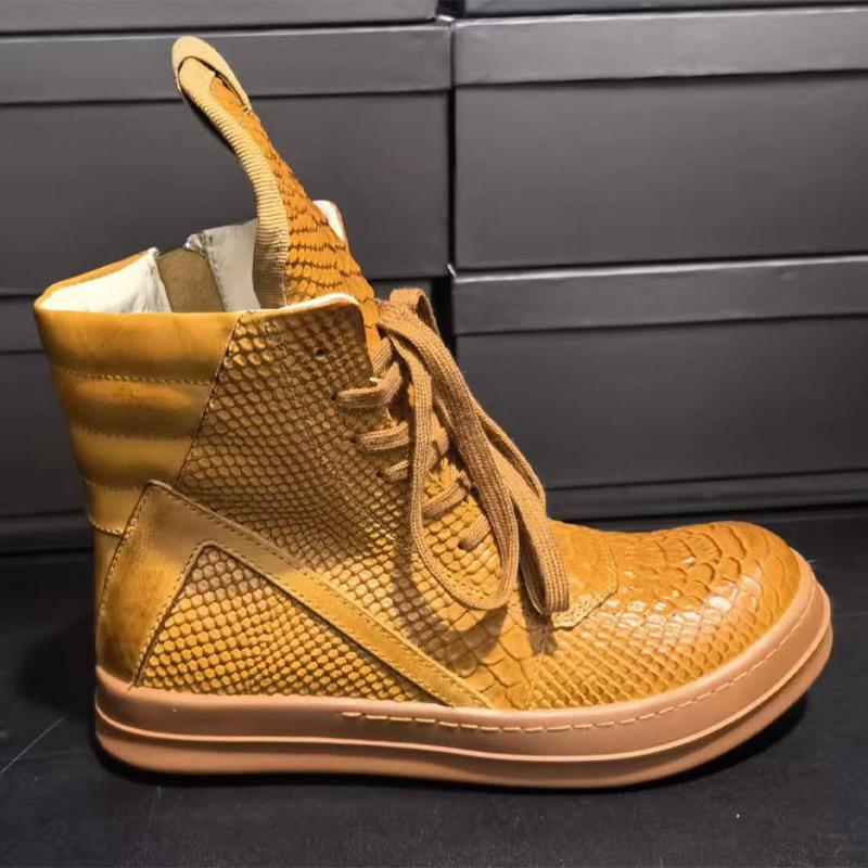 

Зміїна натуральна шкіра Чоловічі та жіночі черевики до щиколотки Круглий носок Плоска підошва Шнурівка Кросівки Вуличні кеди Блискавка Короткі черевики Унісекс 48