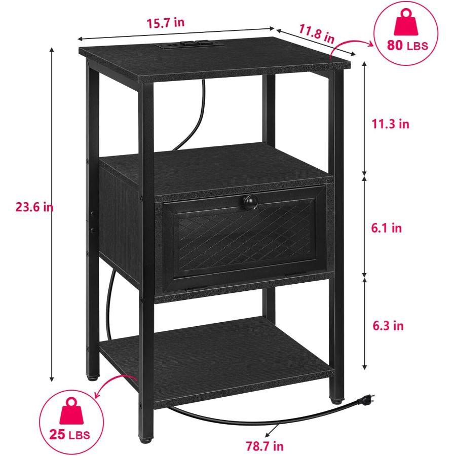 Bedside table 2-piece set with charging station suitable for bedroom, living room, side table with storage drawer