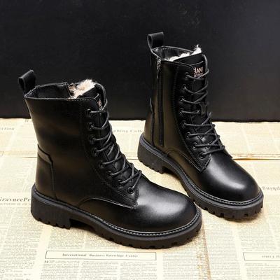 Bottes de neige d'hiver imperméables pour femmes, chaussures en coton épais et velours pour femmes, bottines chaudes en cuir noir à plateforme pour femmes