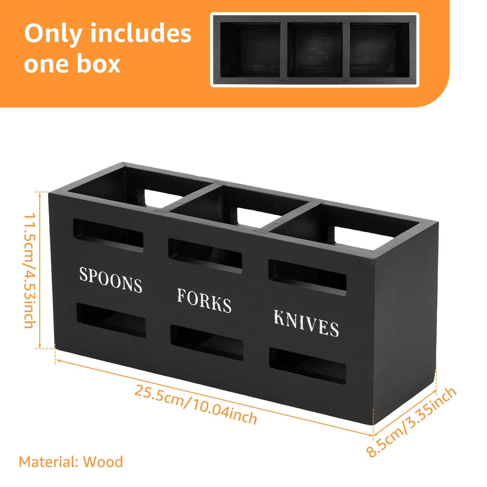 

Silverware Caddy Wood Utensil Caddy with 3 Compartments Large Capacity Kitchen Flatware Utensil Holder for Forks Spoons Cutters чёрный