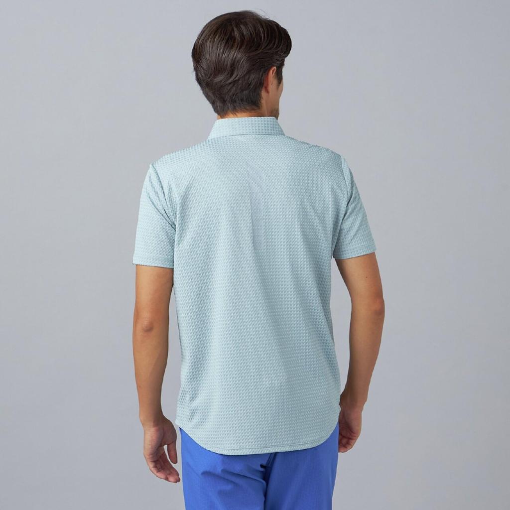 Golf Wear Knit Jacquard Gingham Shirt with Easy to Move 52MAD018 Quarry Gray M [Mizuno] Short-Sleeve Button-Down Collar, Sweat-Wicking, Quick-Drying,