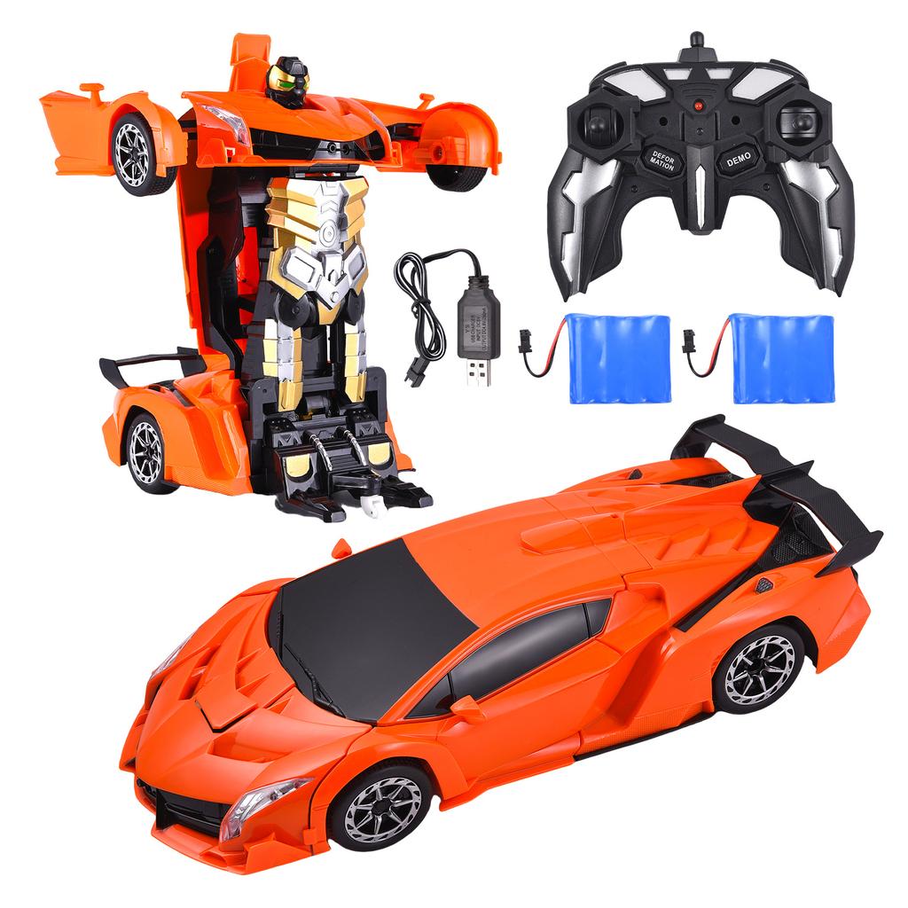 Coche de Control Remoto, Juguetes Transformables para Niños y Niñas, Deformación a Robot con un Botón con Luces a