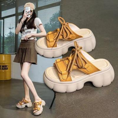 Fashion Thick-Soled Heightening Womens Slippers 2025 Summer Wear New Sandals Thick-Soled Versatile Student Casual Womens Shoes