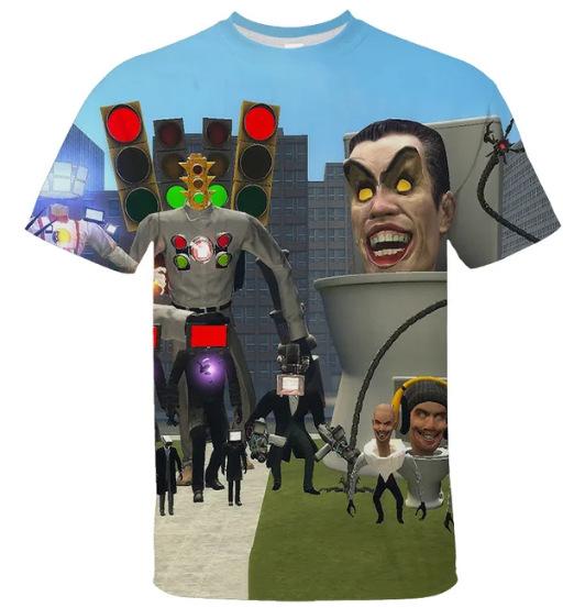 Skibidi 3D Printed Fun T-shirt for Boys, Cartoon Camera Print, Short-Sleeve Streetwear