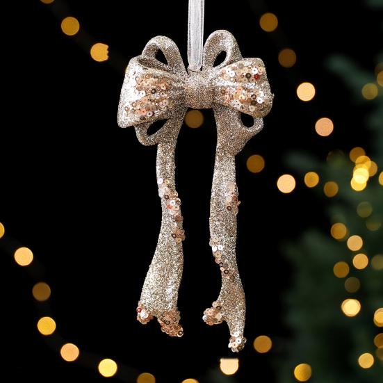 Glitter Sequins Christmas Ornament Champagne Ballerina Dancer/Snowflake/Butterfly Hanging Decoration for Xmas