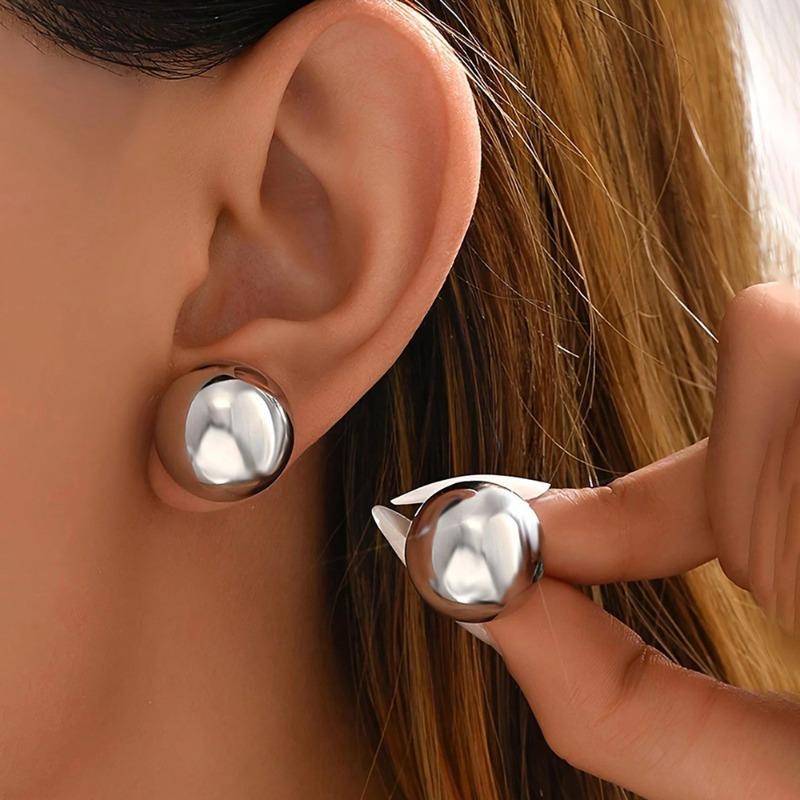 Fashion Half Metal Large Round Stud Earrings for Women Trendy Geometric Smooth Metal Earrings Daily Wear Jewelry Party Gifts