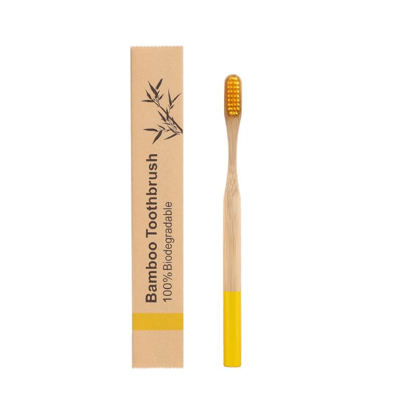 Custom Logo Kraft Bag BPA Free Color Painted Round Handle Adult Soft Eco Biodegradable Bamboo Toothbrush