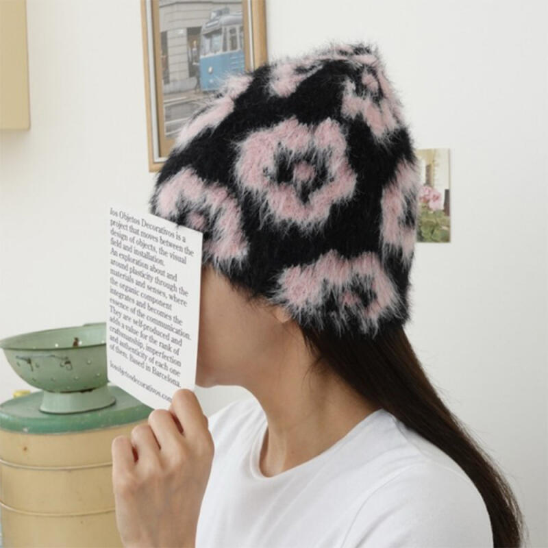 Women's Floral Color Block Cozy Fur Knit Hat