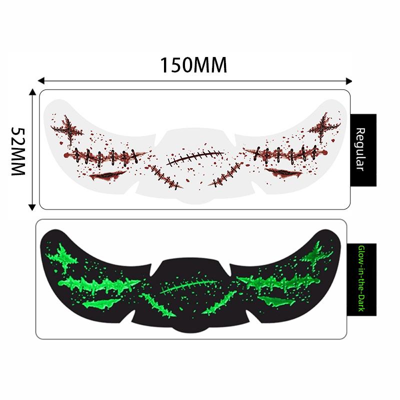 Luminous Face Bloodstain Tattoo Sticker Halloween Water Transfer Printing Simulated Makeup Sticker DIY Skull Ghost Hand Sticker