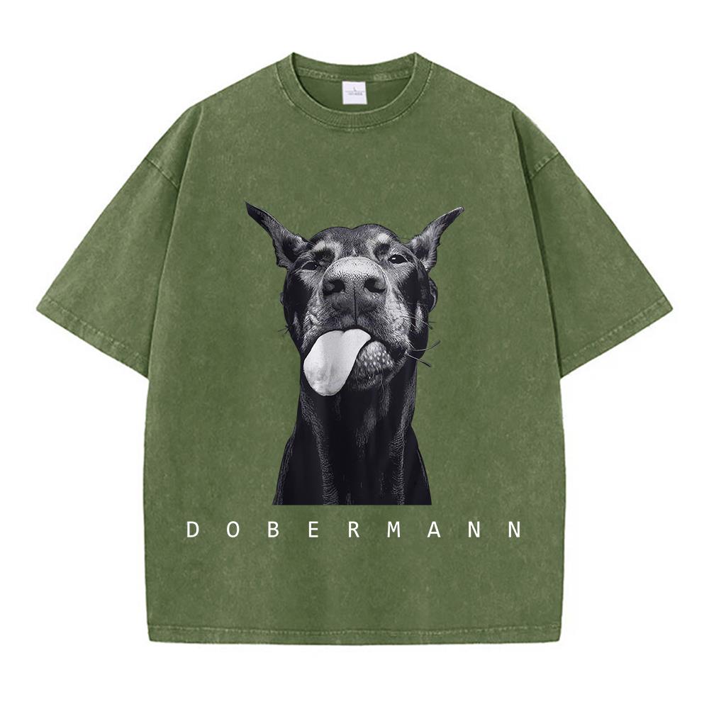 

Womans Cotton Washed TShirts Fashion Creativity Doberman Printing Short Sleeve ONeck Loose Distressed Street Female Clothes S