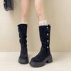 Versatile foldable tube circumference two wear thick-soled high boots autumn and winter design elastic boots women's thin knight boots