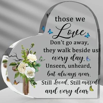 2D FlatAcrylic Heart Sympathy Memorial Gift Desktop Decoration Plaque, Home Decor Plaque Hanging Wall Art Decorative Garden Decoration for Room Door S