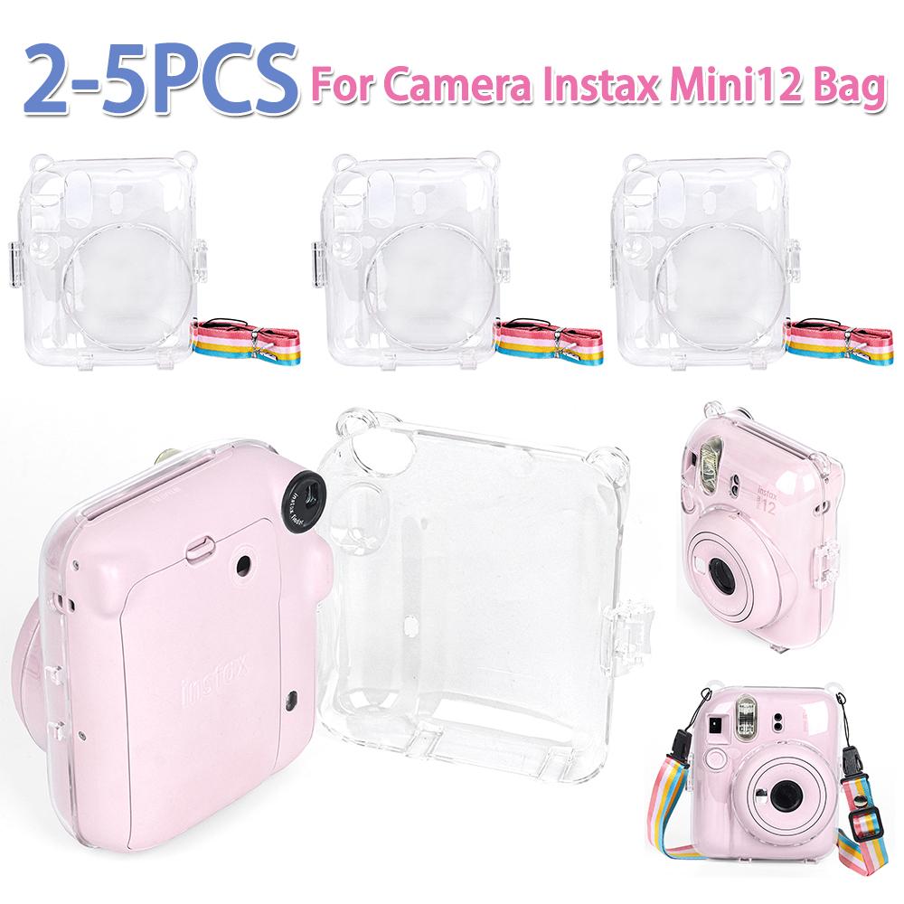 2-5PCS Mini Camera Case PC Crystal Camera Bag with Shoulder Strap Protective Shell for Fujifilm Instax Mini 12 Wear-Resistant