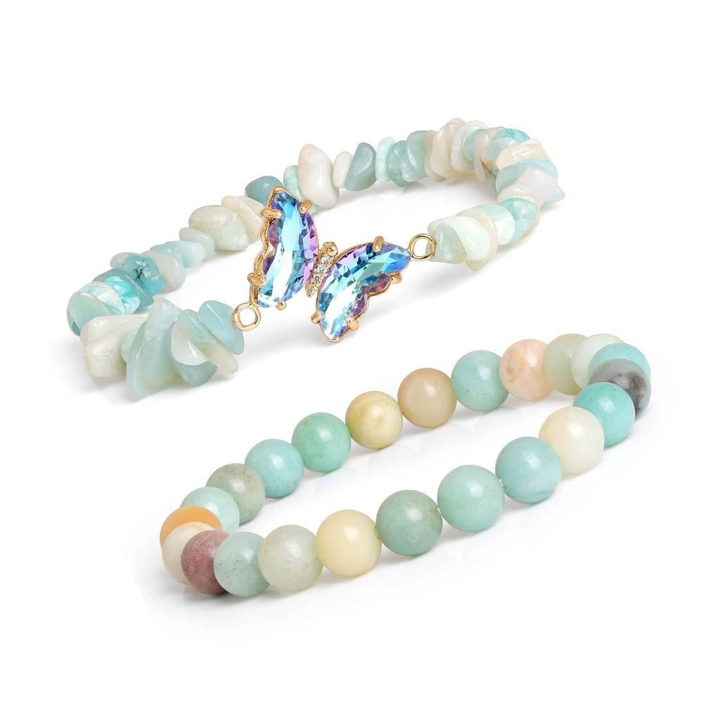 Trendigt Kristallsfjärilsarmband Unikt Kristallsfjärilsarmband med Naturstenspärlor för Modeälskare