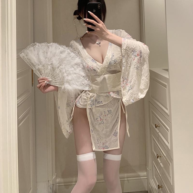 Original Sexy Pure Temptation Embroidered Anime-Style Kimono Lingerie Women's Costume Temptation Nightgown Set