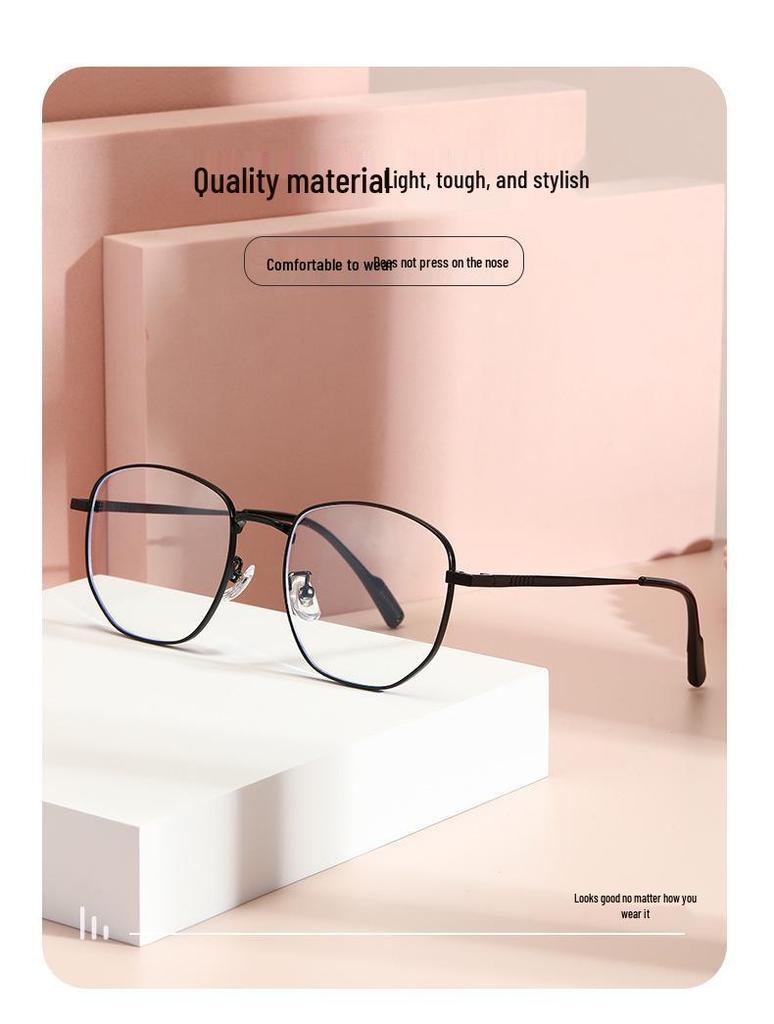 Men's Flat Light Polygon Eyeglass Frame, Enhances Facial Appearance, Women's Glasses with Myopia and Blue Light Protection.