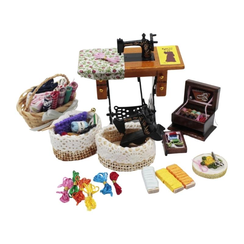 

Simulation Miniature Sewing Machine Model Set for Doll House Accessories 1/12 Scale Furniture Scene Setting Decoration 1