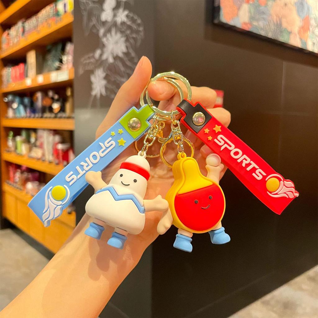 Creative Cartoon Badminton/Football/Table Tennis/Tennis/Basketball/Volleyball Keychain Backpack or Car Decoration