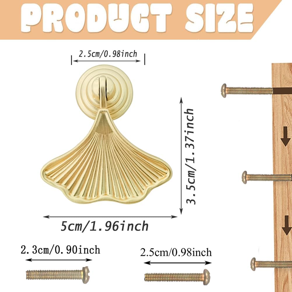 4 Pcs Decorative Golden Leaf Shape Knob Door Handle Cabinet Drawer Cupboard Pull Dresser Single Hole Knobs Handles for Kitchen Furniture Cabinet