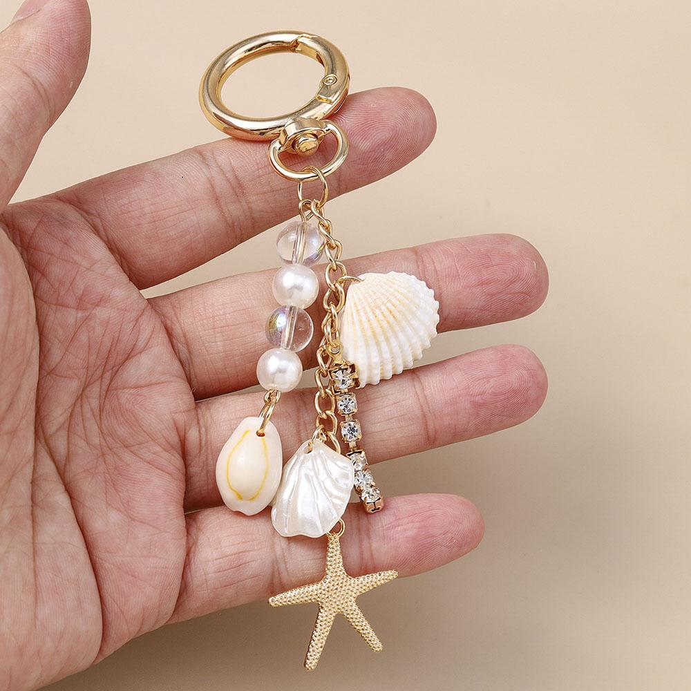 Aihua Fashion Y2K Gold Color Cute Starfish Pearls Conch Shell Keychain Key Rings for Men Women Handbag Pendants DIY Jewelry Gift