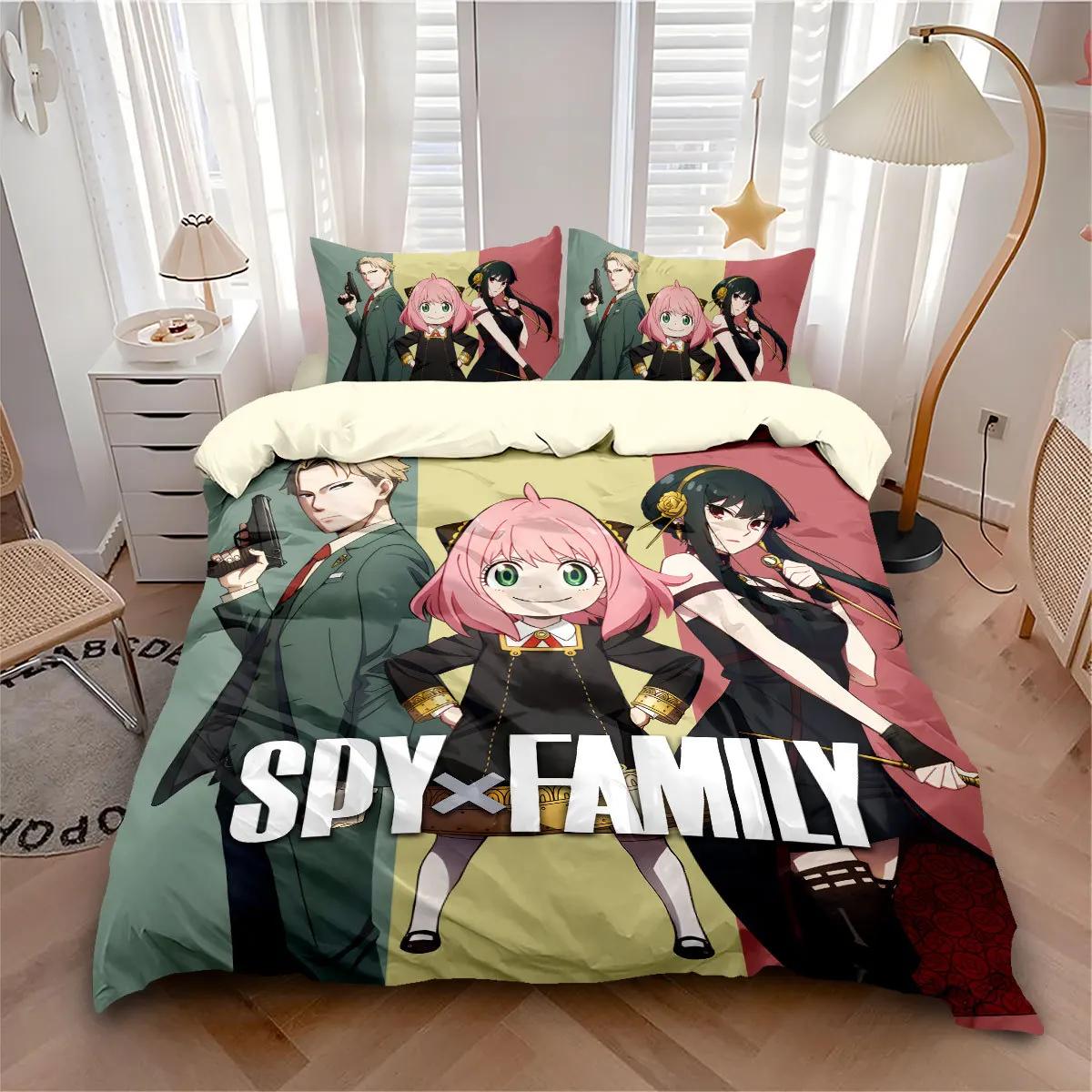 Ensemble de literie avec impression d'anime Spy x Family Ensemble de housse de couette Anya Forger Mignonne et taies d'oreiller pour adolescents Simple/Double/King 135X200CM-2PCS white